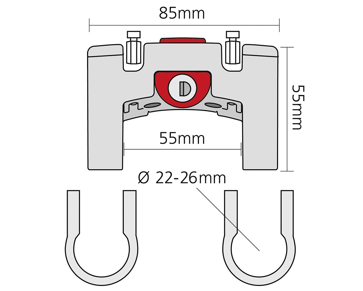 Fixation de panier au guidon 22-26 mm avec serrure Noir/Rouge